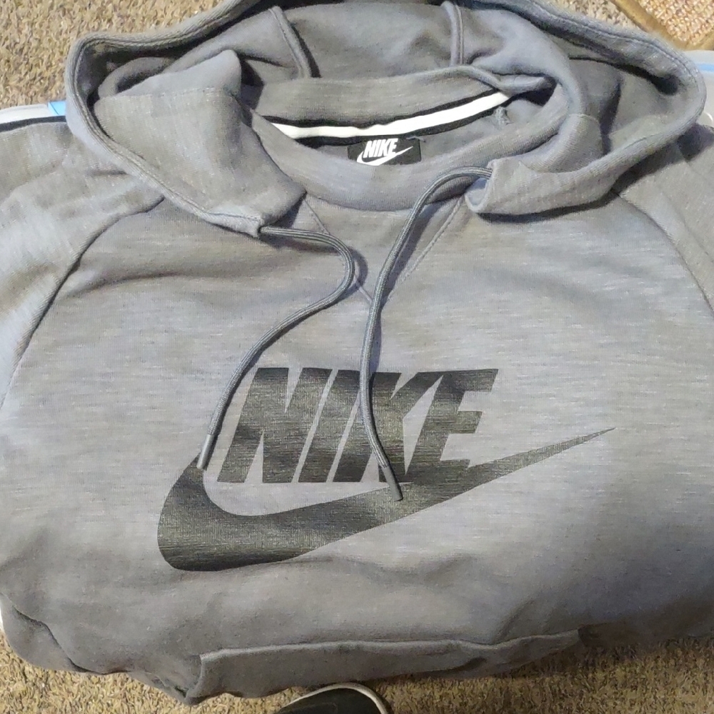 Nike Gray Sweatshirt with Iconic Logo and Hood